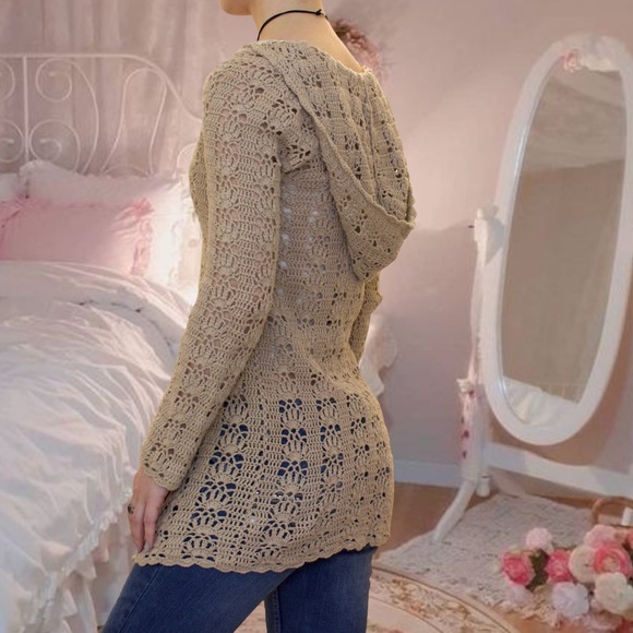 Vintage y2k boho crochet hooded cardigan - Picture 15 of 16